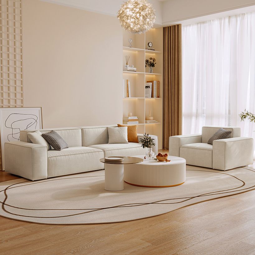 Zeitgenössisches Sofa echtes Leder Wohnzimmer Square Arm Kissen Weiß weiß