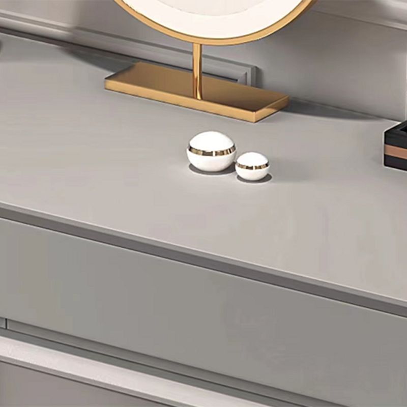 Gray Wood Vanity Desk Modern Simple 2 Drawers Dresser with Stool - 29.5" H Clearhalo 'Bedroom Furniture' 'furn' 'furn_makeup_vanities' 'Furniture' 'Makeup Vanities' 'makeup_vanities' 1200x1200_f805d92b-7abd-40b6-8a5d-56e44f6c1ece