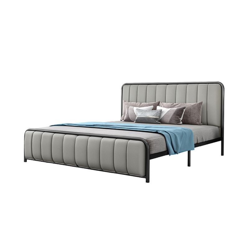 Iron Frame Standard Bed with Rectangular Panel Headboard and Metal Legs