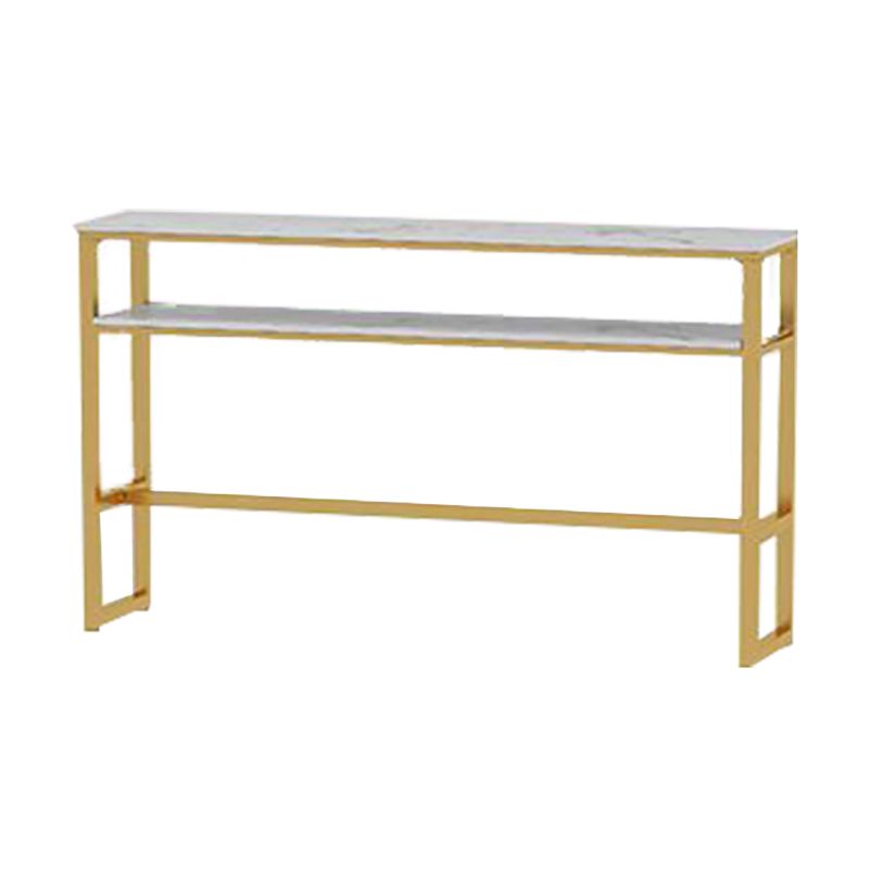 Glam White Marble Pub Table with Rectangle Table Top Gold Trestle Table - 42" H Clearhalo 'Bar Furniture' 'Bar Tables' 'bar_tables' 'furn' 'furn_bar_tables' 'Furniture' 'furniture_bar_tables' 'Kitchen & Dining Furniture' 1200x1200_f80939b4-b2ce-4eec-8eae-c01bef8a121c