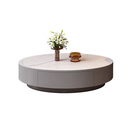 Oval Stone Coffee Table 1 Single Cocktail Table with 1 Storage Drawer