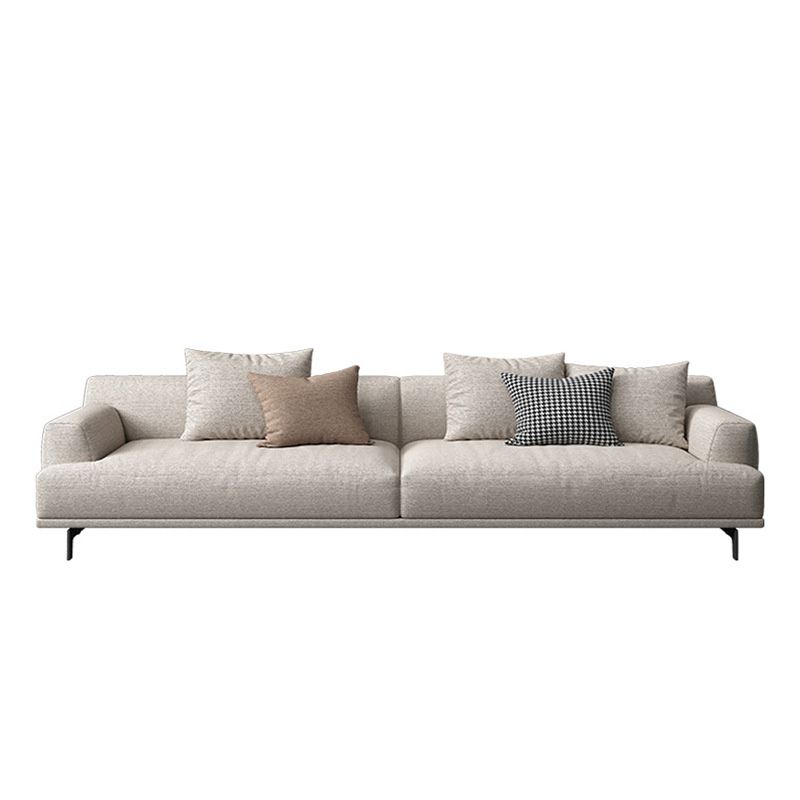 Modern Fabric Sofa Recessed Arm Seating with Pillows in White