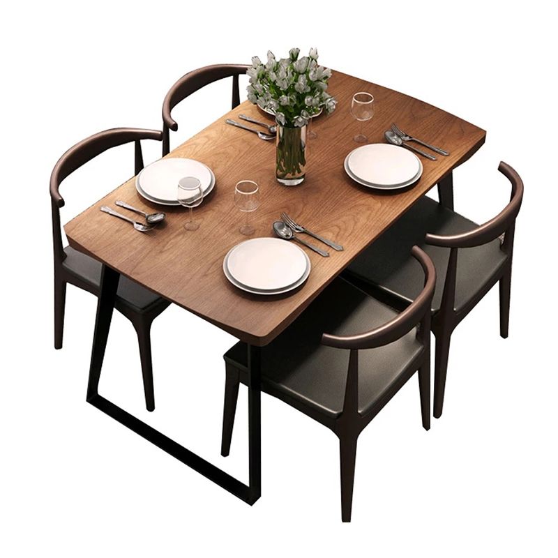Contemporary Solid Wood Rectangle Shape Dining Set Kitchen Standard Dining Set with Double Pedestal Clearhalo 'Dining Room Sets' 'Dining Tables & Seating' 'dining_room_set' 'furn' 'furn_dining_room_set' 'Furniture' 'furniture_dining_room_set' 'Kitchen & Dining Furniture' 'kitchen&dining_furn' 'kitchen' 1200x1200_f8155e19-5c07-4907-9469-cf436001ce36
