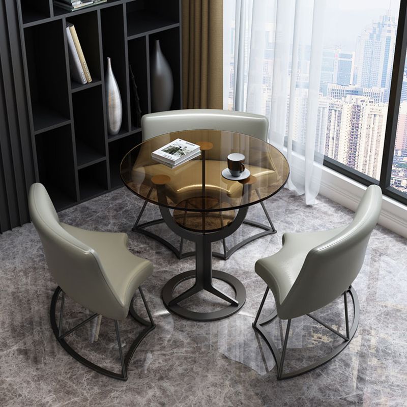 Modern Style Glass Dining Table Black Round Dinner Table with Pedestal Base Clearhalo ' dining_table' 'Dining Tables & Seating' 'Dining Tables' 'furn' 'furn_dining_table' 'Furniture' 'furniture_dining_table' 'Kitchen & Dining Furniture' 'kitchen&dining_furn' 'kitchen' 'kitchen_dining_table' 1200x1200_f8187de0-b9c8-4f2c-aa76-485ab83ac45c