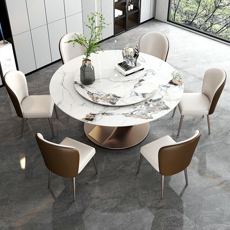 Glam Dining Round Table Sintered Stone Table with Metal Legs for Home Use Clearhalo 'Dining Tables & Seating' 'Dining Tables' 'dining_table' 'furn' 'furn_dining_table' 'Furniture' 'Kitchen & Dining Furniture' 1200x1200_f81b0e1e-3211-4149-ae8e-cdc9f0de07e8