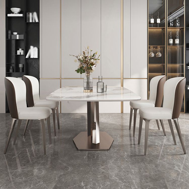 Designer Style Sintered Stone Top Dining Set 1/4/5/7 Pieces Dining Table with White Chairs Clearhalo 'Dining Room Sets' 'Dining Tables & Seating' 'dining_room_set' 'furn' 'furn_dining_room_set' 'Furniture' 'furniture_dining_room_set' 'Kitchen & Dining Furniture' 1200x1200_f81d69cb-3b75-4b3e-a1d5-659a19882abb