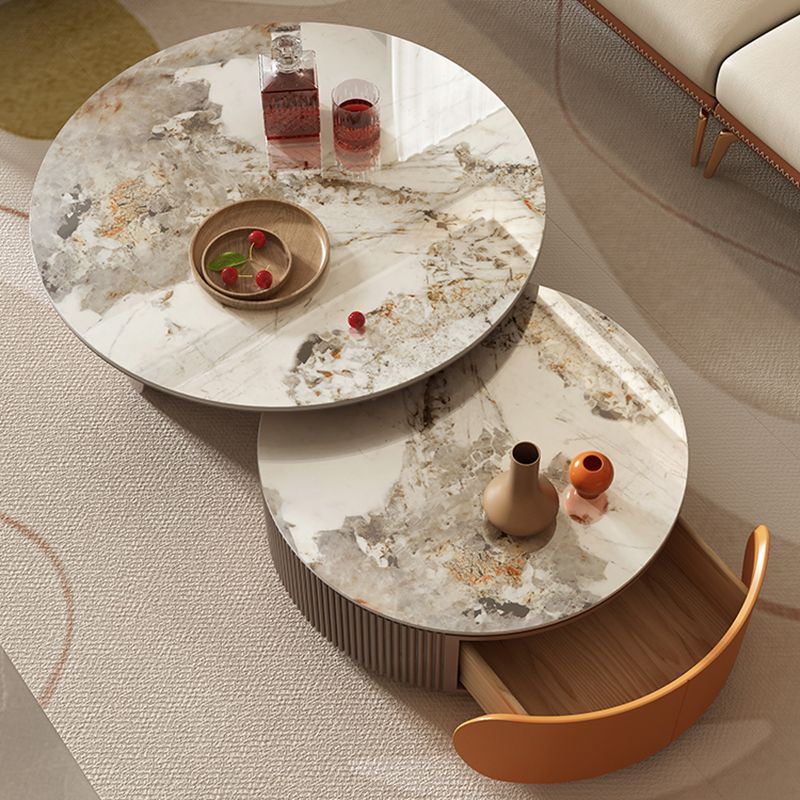 Round Coffee Table Slate Glam Nesting Coffee Table Set with Drawer Clearhalo 'Coffee & Accent Tables' 'Coffee Tables' 'coffee_tables' 'furn' 'furn_coffee_tables' 'Furniture' 'Living Room Furniture' 1200x1200_f81fc36b-a40a-4098-8996-c93b68496a2b