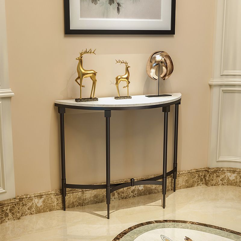 Glam Marble Accent Table Half Moon Sofa Console Table for Hall