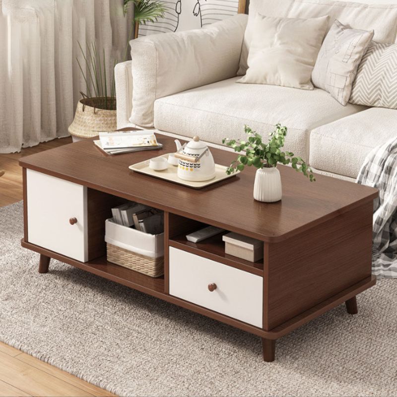 Rectangular Wooden Coffee Table 1 Single Cocktail Table with Storage Drawers