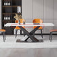 Modern Style Sintered Stone Dining Table with White Table and Trestle Base for Home Use Clearhalo 'Dining Room Sets' 'Dining Tables & Seating' 'dining_room_set' 'furn' 'furn_dining_room_set' 'Furniture' 'furniture_dining_room_set' 'Kitchen & Dining Furniture' 'kitchen&dining_furn' 'kitchen' 1200x1200_f825fdbb-54b6-4b47-8fae-6d39283b3209