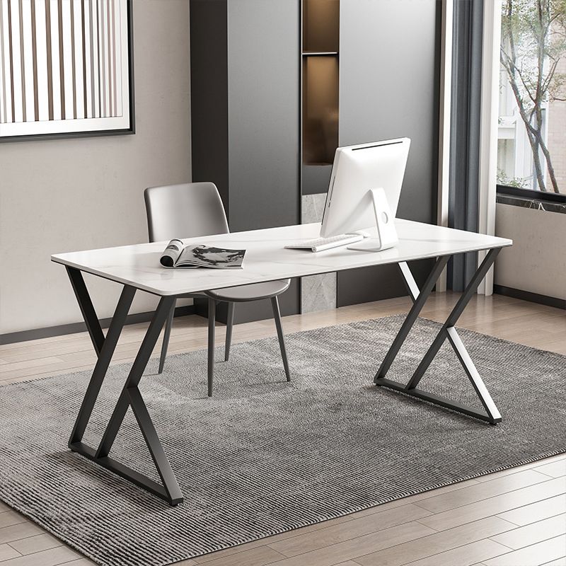 Contemporary Writing Desk Antique Finish Gaming Desk with Metal Legs Clearhalo 'furn' 'furn_office_desk' 'Furniture' 'Office Desks' 'Office Furniture' 'office_desk' 1200x1200_f8277b41-bbaf-4523-bdc0-d5b9f058dc42