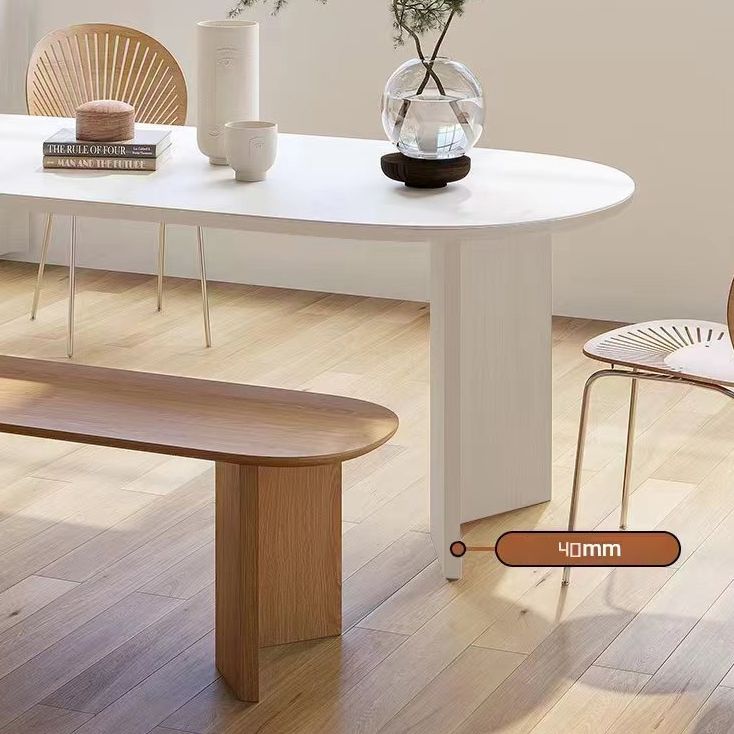 White Solid Wood Table Oval Dining Room Table with Double Pedestal