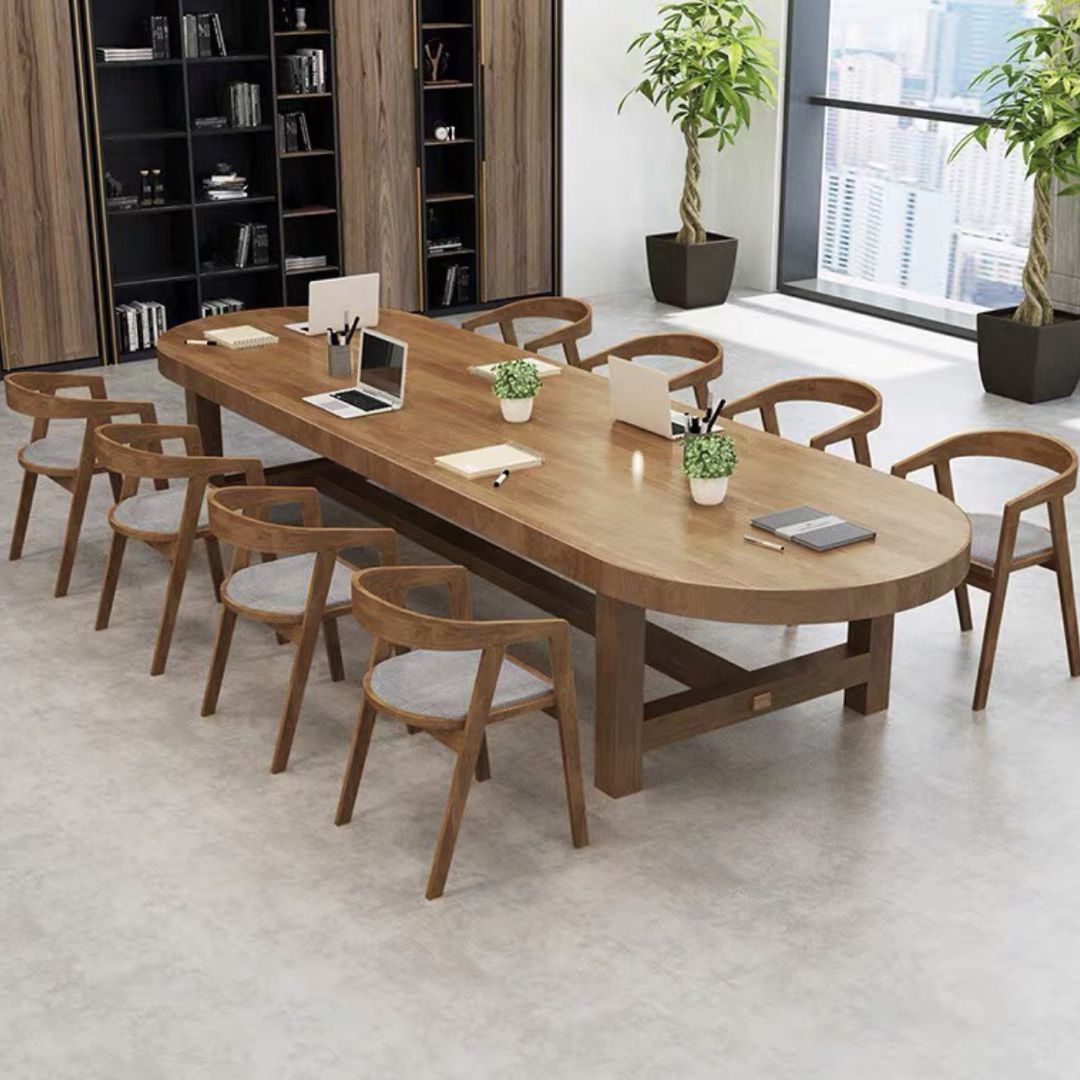 Solid Wood Oval Meeting Table Fixed Home Office Simplicity Writing Desk Clearhalo 'furn' 'furn_office_desk' 'Furniture' 'furniture_office_desk' 'Office Desks' 'Office Furniture' 'office_desk' 1200x1200_f82dab54-e7cf-42ff-8e7f-4872ca42ea9a