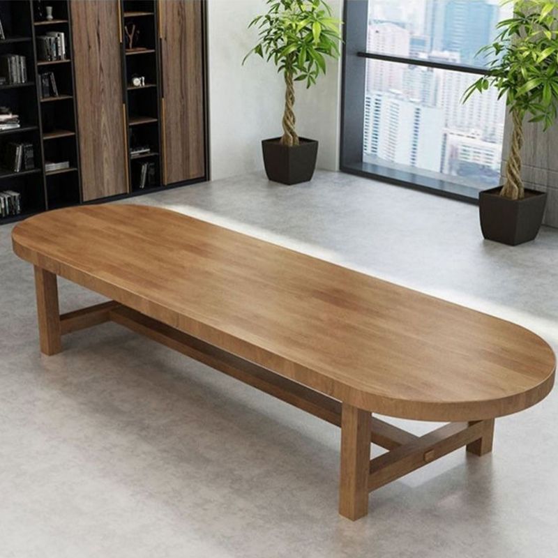 Contemporary Oval Solid Wood Table Standard Height Dining Table with Trestle Base Clearhalo 'Dining Tables & Seating' 'Dining Tables' 'dining_table' 'furn' 'furn_dining_table' 'Furniture' 'furniture_dining_table' 'Kitchen & Dining Furniture' 'kitchen' 'kitchen_dining_table' 1200x1200_f82ec67d-3d87-48b3-975b-f1fe47b4c941