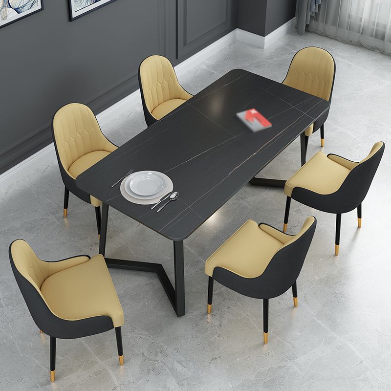 Sintered Stone Top Industrial Table for Restaurant Rectangle Dining Table Double Pedestal Clearhalo 'Dining Tables & Seating' 'Dining Tables' 'dining_table' 'furn' 'furn_dining_table' 'Furniture' 'furniture_dining_table' 'Kitchen & Dining Furniture' 'kitchen' 'kitchen_dining_table' 1200x1200_f82ee1bc-e253-40c7-a521-be3d961728e3