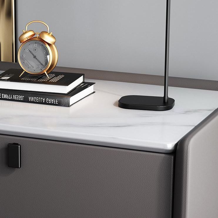 Modern Bedside Night Table Stone Top Nightstand with 2-drawers Clearhalo 'Bedroom Furniture' 'furn' 'furn_night_stand' 'Furniture' 'night_stand' 'Nightstands' 1200x1200_f833c332-dbf1-4428-b186-9b774c8260f2