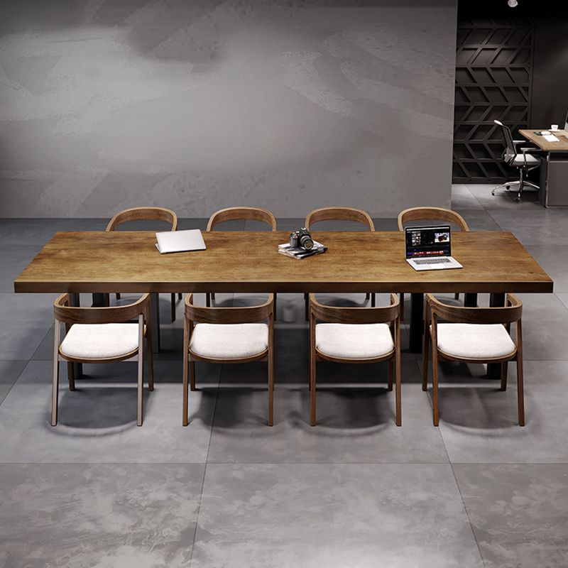 Pine Wood Top Rectangular Office Desk Industrial Desk with Black Metal Base