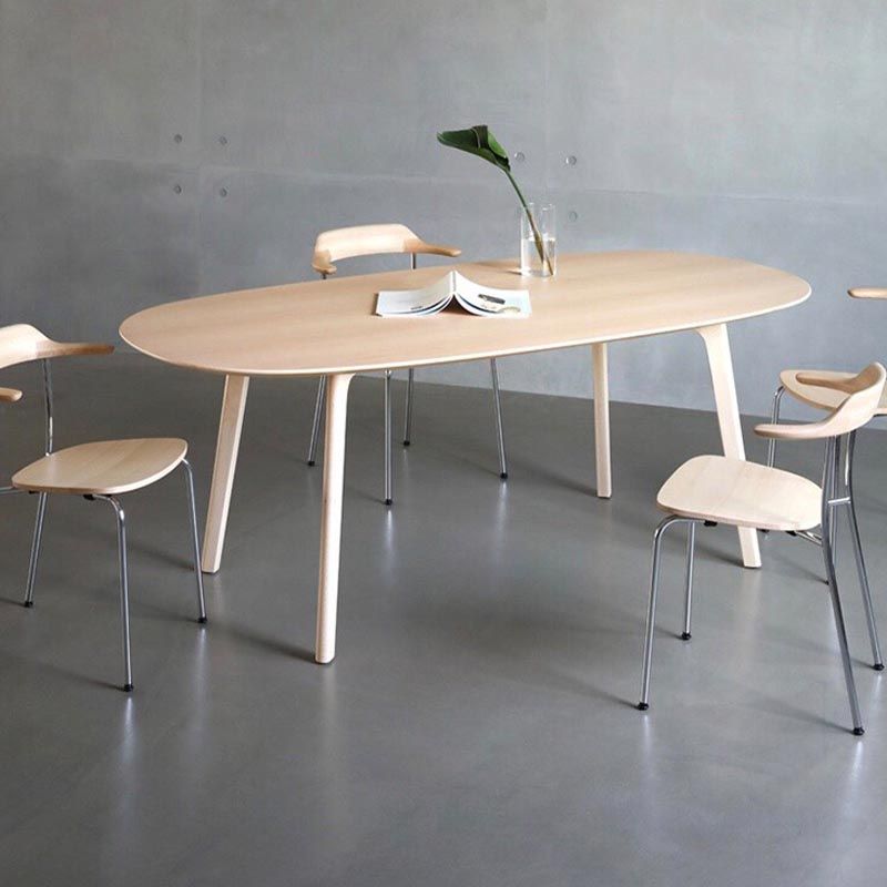Oval Solid Wood Dining Table Modern Furniture with 4 Legs for Apartment