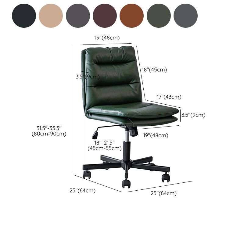 Chaise de bureau sans bras en cuir sans chaise de bureau ergonomique pénible avec roues