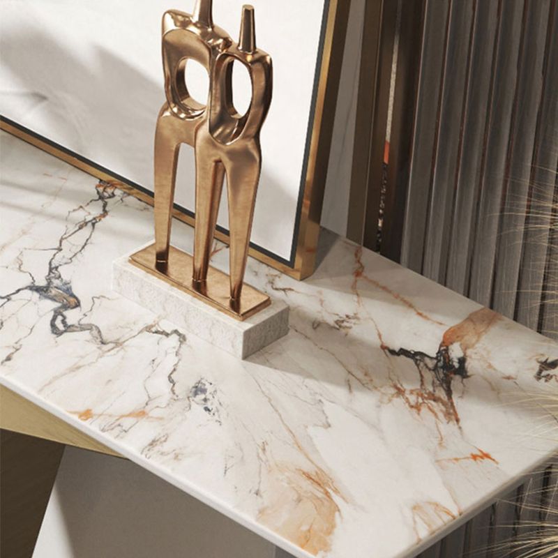 Mesa de acento de consola rectángulo glamoroso con tapa de piedra blanca para Hall