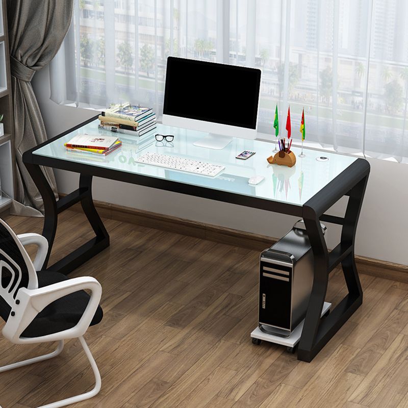 Glass Contemporary Office Desk Antique Finish Computer Desk with Metal Legs Clearhalo 'furn' 'furn_office_desk' 'Furniture' 'Office Desks' 'Office Furniture' 'office_desk' 1200x1200_f83968be-9400-41b6-b739-d6971592ae69