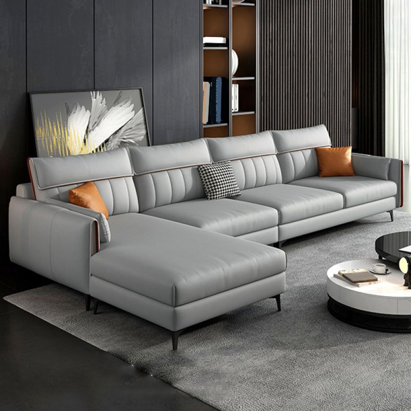 Faux Leather Stain-Resistant Sectional with Pillow Back for Four People Clearhalo 'furn' 'furn_sectionals' 'Furniture' 'Living Room Furniture' 'Sectionals' 1200x1200_f83a2d0d-4e93-48c3-9a19-11ac5c873a2a