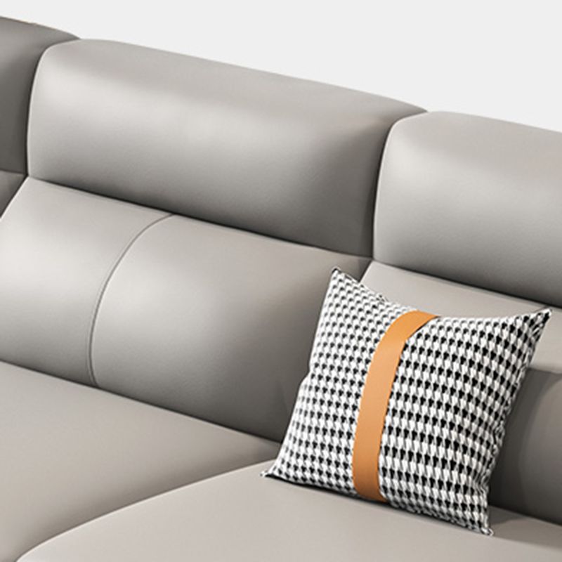 Modernism Genuine Leather Sectional Sloped Arm Sectional in Grey