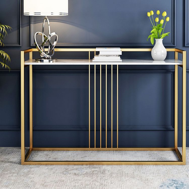 Glam Accent Table Marble Top Golden Sofa Console Table for Hall Clearhalo 'Console Tables' 'console_tables' 'Entry & Mudroom Furniture' 'furn' 'furn_console_tables' 'Furniture' 1200x1200_f8406228-31fa-4c07-a771-d153071ef33a