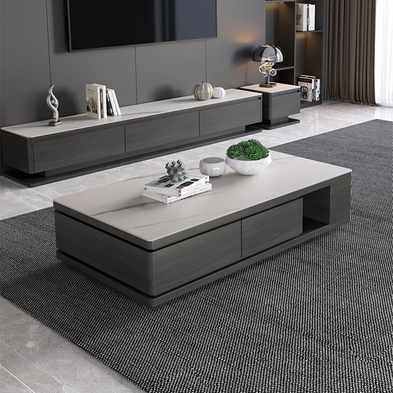 Modern Rectangle Coffee Table Set Espresso Wood Coffee Table with Drawers