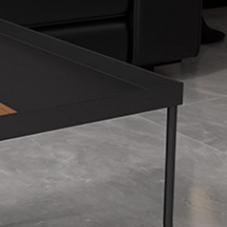 Mid-Century Modern Coffee Table with Iron Tray Top and Iron Cross Base