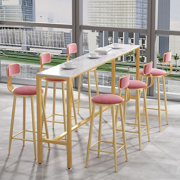 White Glam Style Bar Table in Metal and Faux Marble Bar Table for Dining Room Clearhalo 'Bar Furniture' 'Bar Tables' 'bar_tables' 'furn' 'furn_bar_tables' 'Furniture' 'furniture_bar_tables' 'Kitchen & Dining Furniture' 1200x1200_f8481553-7855-4a34-878d-85b1fc019811