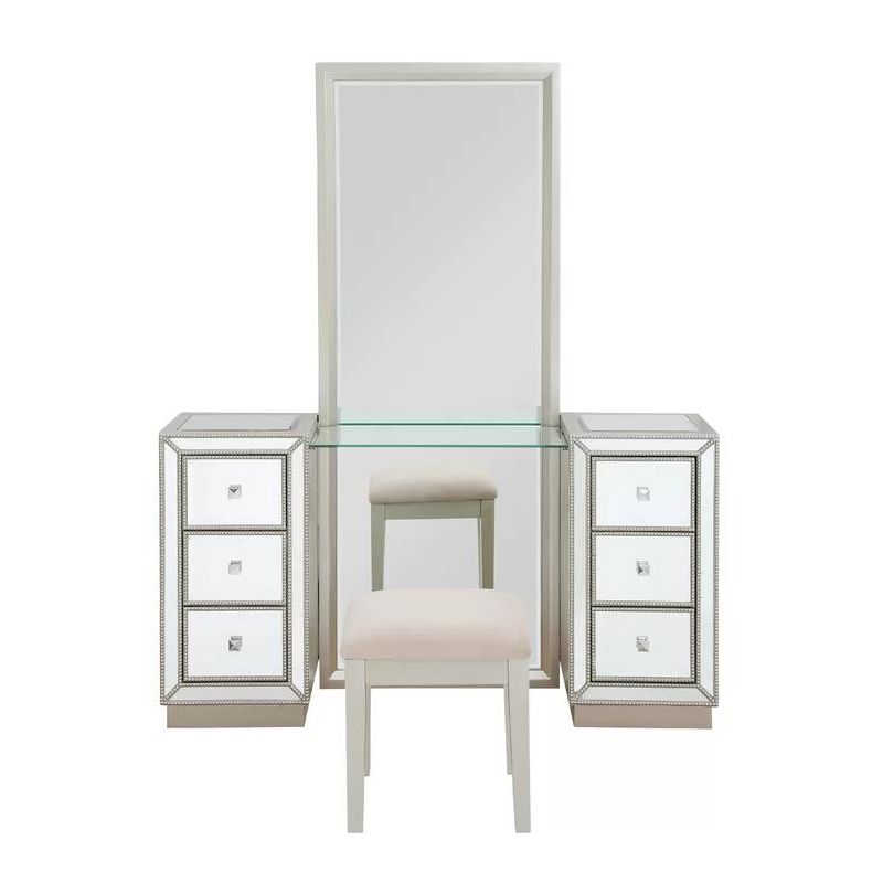 Sliver Glass Vanity Set 15.74" Wide Make-up Vanity with 6 Storage Drawers Clearhalo 'Bedroom Furniture' 'furn' 'furn_makeup_vanities' 'Furniture' 'Makeup Vanities' 'makeup_vanities' 1200x1200_f848325e-0715-4245-b097-b69a0a9757a1