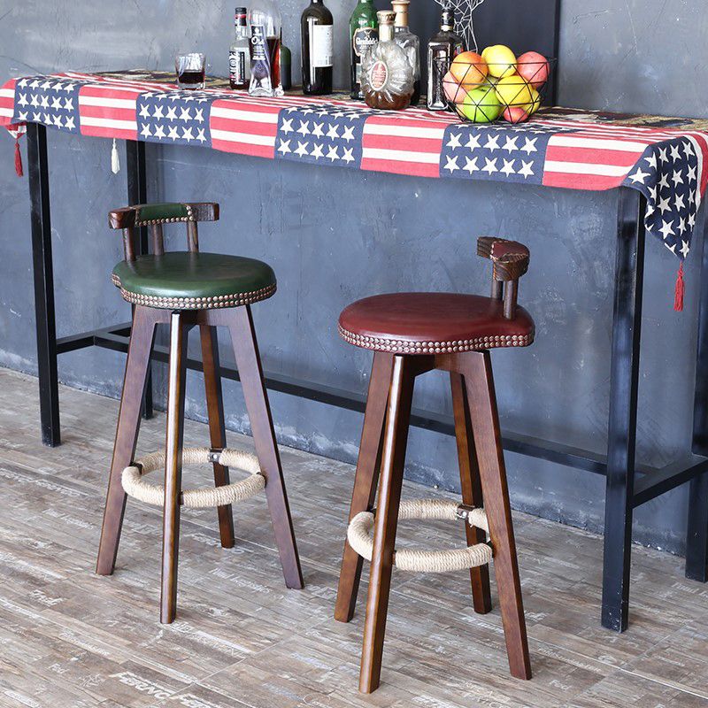 Modern Rotatable Backrest Counter Stool Wood Cafe Bar Stool with Leather Cushion and Pedal Clearhalo 'Bar Furniture' 'Bar Stools' 'bar_stools' 'furn' 'furn_bar_stools' 'Furniture' 'furniture_bar_stools' 'Kitchen & Dining Furniture' 1200x1200_f848daf5-75a1-4622-a9e9-7e00cbe1b79f