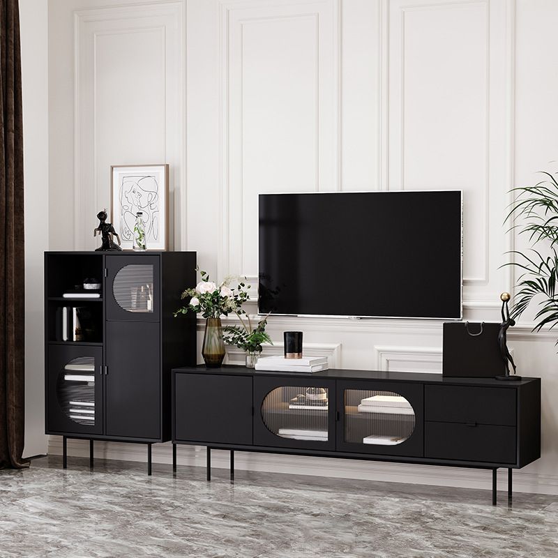 Console TV contemporaine en bois avec rangement fermé, support multimédia TV pour salon