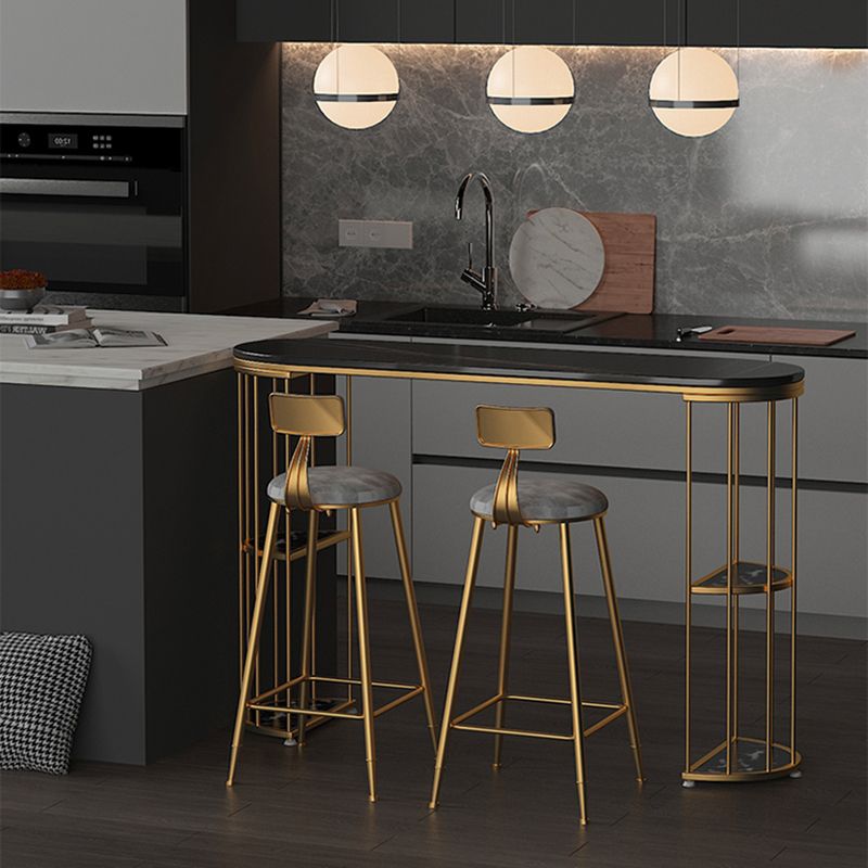 Glam Iron Bar Dining Table Stone Top Oval Indoor Bistro Table with 2-Shelf Clearhalo 'Bar Furniture' 'Bar Tables' 'bar_tables' 'furn' 'furn_bar_tables' 'Furniture' 'furniture_bar_tables' 'Kitchen & Dining Furniture' 1200x1200_f850a407-aa40-48d8-92c2-51113d7d59f1