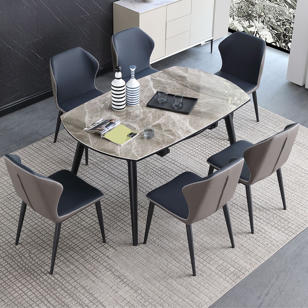 Modern Gray Sintered Stone Dining Table Set 1/4/5/7 Pieces Dining Set for Home Use Clearhalo 'Dining Room Sets' 'Dining Tables & Seating' 'dining_room_set' 'furn' 'furn_dining_room_set' 'Furniture' 'Kitchen & Dining Furniture' 1200x1200_f8519703-81aa-474b-893c-1a838dc5cc9f