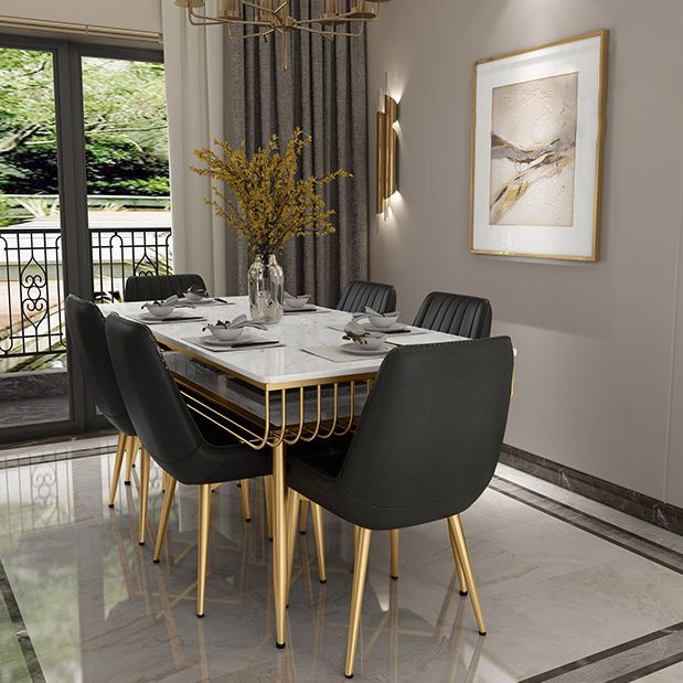 Contemporary Style Marble Table with White Table and 4 Gold Legs Base for Home Use Clearhalo 'Dining Room Sets' 'Dining Tables & Seating' 'dining_room_set' 'furn' 'furn_dining_room_set' 'Furniture' 'furniture_dining_room_set' 'Kitchen & Dining Furniture' 'kitchen&dining_furn' 'kitchen' 1200x1200_f852710b-25fe-4204-8aea-d92c3b835024