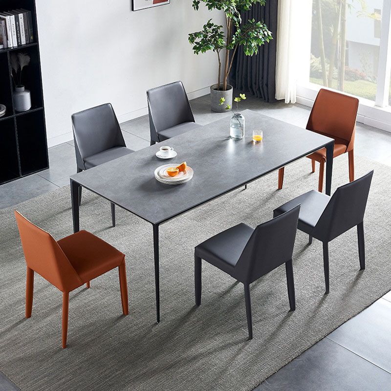 Modern Rectangle Dining Table Sintered Stone Top Table with 4 Black Metal Legs Clearhalo 'Dining Tables & Seating' 'Dining Tables' 'dining_table' 'furn' 'furn_dining_table' 'Furniture' 'Kitchen & Dining Furniture' 1200x1200_f853af61-23ef-4312-8166-d53744e83fe7
