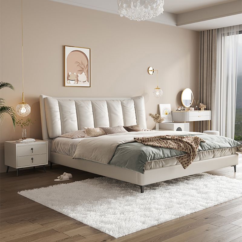 Moderno legno a pannello bianco in legno e cornice da letto imbottita, alto 42,5 "