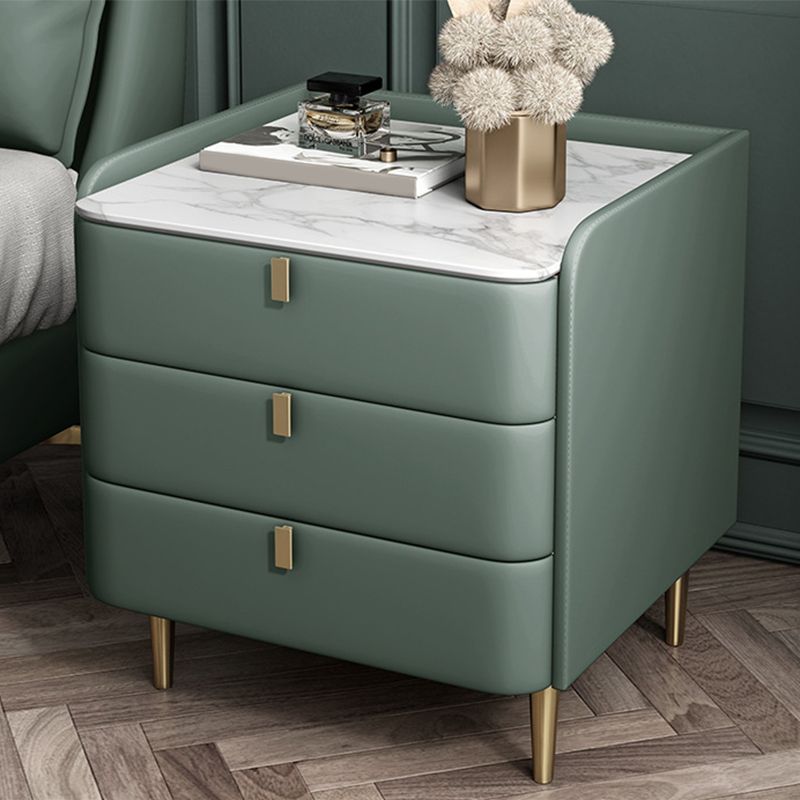 Massivholzrahmen 3 Schubladen Leder mehrfarbige Auswahl Goldtischbein Nachttisch