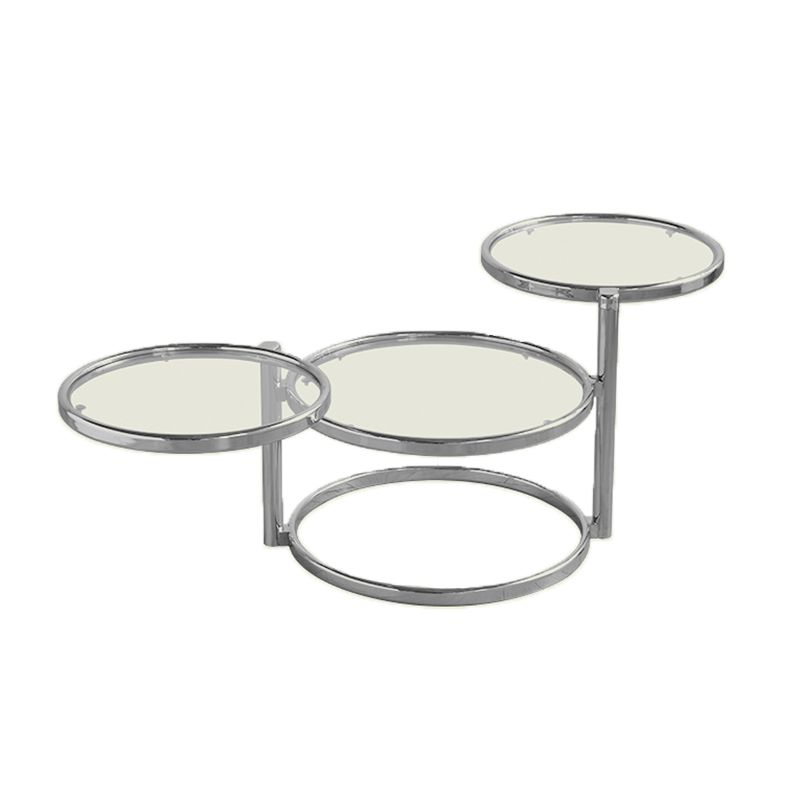 Extendable Coffee Table with Glass Round Top and Stainless Steel Base Clearhalo 'Coffee & Accent Tables' 'Coffee Tables' 'coffee_tables' 'furn' 'furn_coffee_tables' 'Furniture' 'Living Room Furniture' 1200x1200_f8559228-f080-4323-9576-b0b3cf11c12d