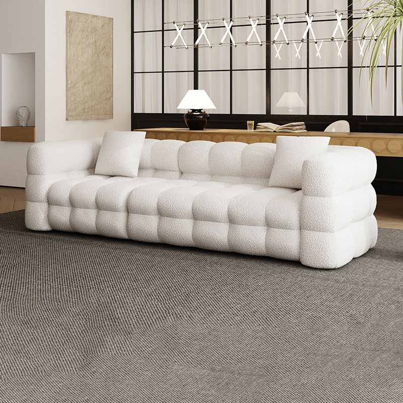 Tuxedo Arm Sofa Sewn Pillow Back Modern Seating in White for Apartment