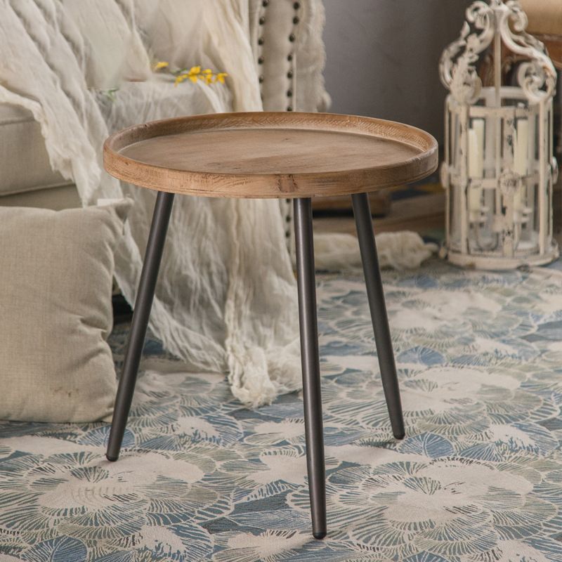 素朴なソリッドウッド3脚トレイトップラウンド苦しんでいるリビングルームサイドテーブル