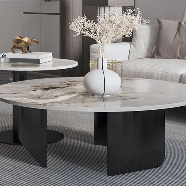 Round Coffee Table in Black Luxurious Stone Top Cocktail Table Clearhalo 'Coffee & Accent Tables' 'Coffee Tables' 'coffee_tables' 'furn' 'furn_coffee_tables' 'Furniture' 'Living Room Furniture' 1200x1200_f85dfa19-44ce-4629-83cf-0d6f9c1e503d