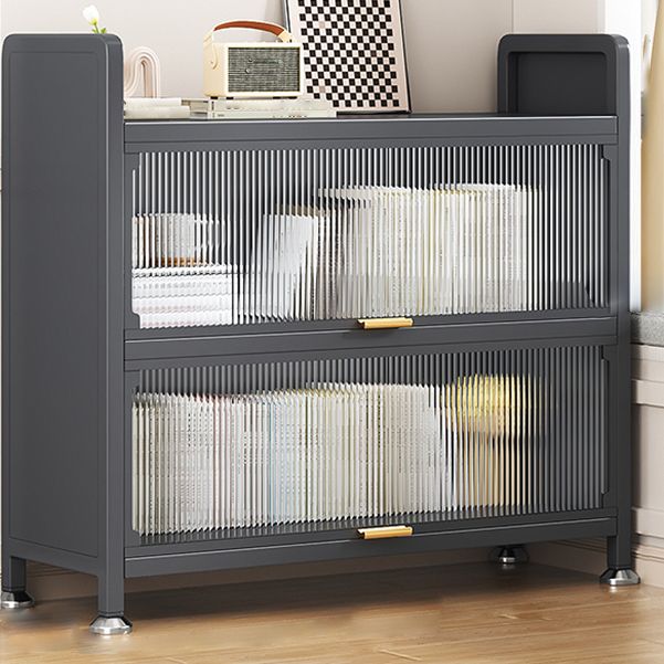 Modern Stainless Steel Bookcase, Grey, Geometric Bookshelf for Any Room with Door