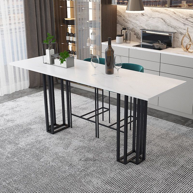 Industrial Marble Bar Table with Rectangle Table Top Double Pedestal Table - 39" H Clearhalo 'Bar Furniture' 'Bar Tables' 'bar_tables' 'furn' 'furn_bar_tables' 'Furniture' 'furniture_bar_tables' 'Kitchen & Dining Furniture' 1200x1200_f85ebcf9-668f-4303-80f6-22471329a019