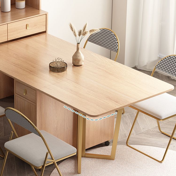 Mesa de comedor rectangular de madera natural, mesa plegable con base de almacenamiento