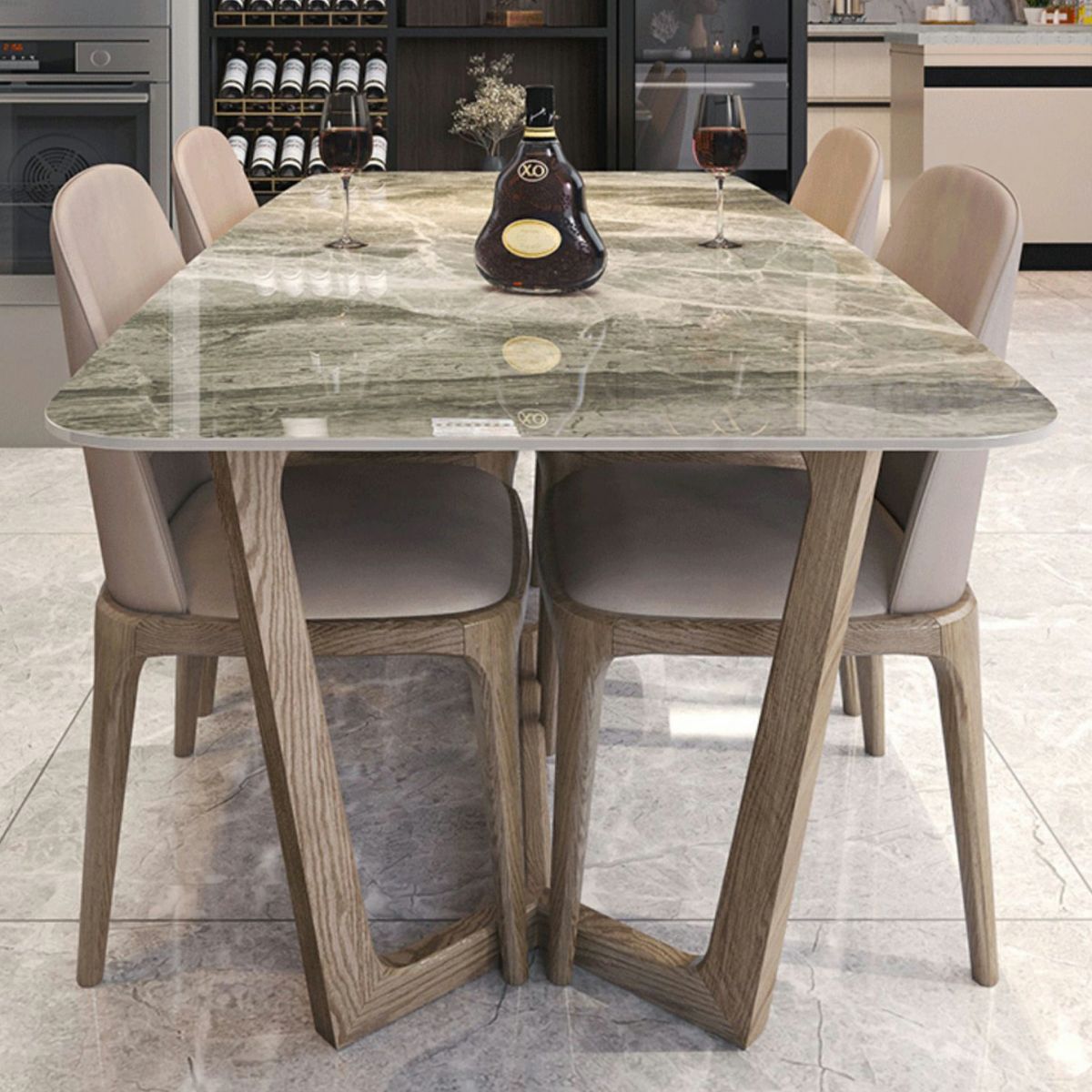 Contemporary Style Sintered Stone Dining Table with Grey Fixed Table and Trestle Base Clearhalo 'Dining Room Sets' 'Dining Tables & Seating' 'dining_room_set' 'furn' 'furn_dining_room_set' 'Furniture' 'furniture_dining_room_set' 'Kitchen & Dining Furniture' 'kitchen&dining_furn' 'kitchen' 1200x1200_f866a046-5359-41a8-95e1-144dd5adea4b
