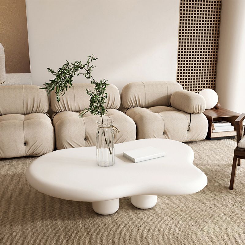 Scandinavian Coffee Table 4 Legs & Free form Wooden in White Clearhalo 'Coffee & Accent Tables' 'Coffee Tables' 'coffee_tables' 'furn' 'furn_coffee_tables' 'Furniture' 'Living Room Furniture' 1200x1200_f8677972-667c-4174-9c05-445cc98556c0