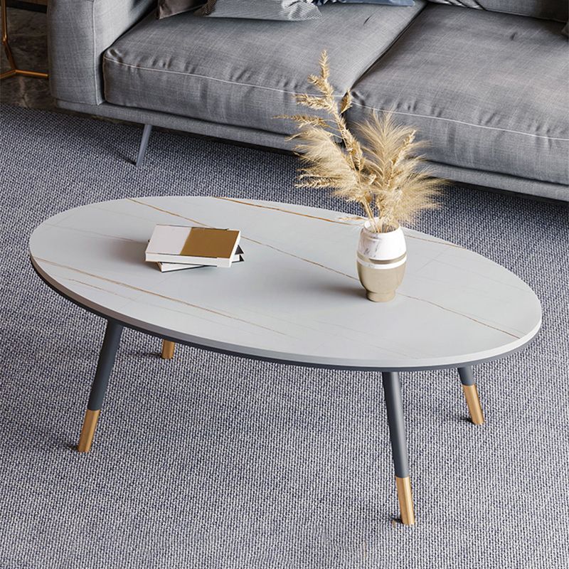 17.71" Tall 4 Legs Oval Coffee Table Stone Top Cocktail Table